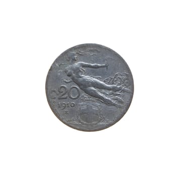 Ancient Italian coin isolated over a white background