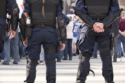 Police officers with gear on duty