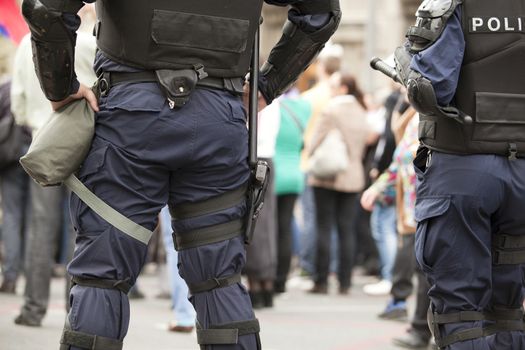 Police officers with gear on duty