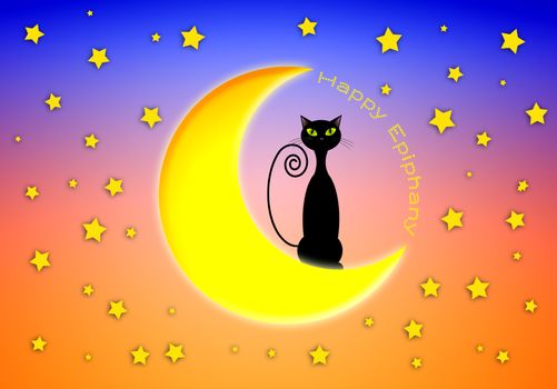 cat on the moon for Happy Epiphany