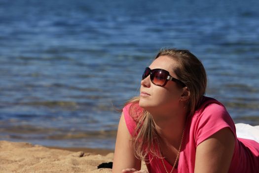 Girl on vacation at a lake Tahoe