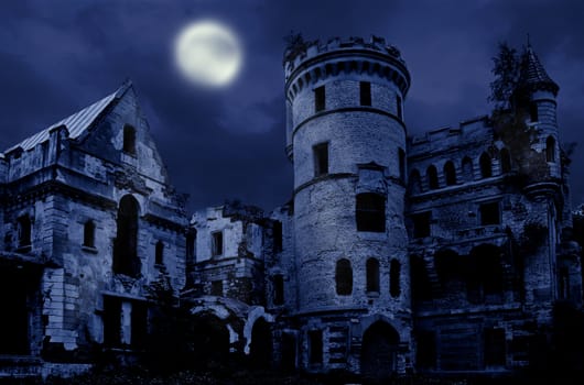 Abandoned manor in gothic style, Muromtzevo, central Russia