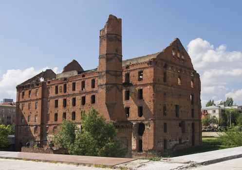 Ruins of old mill in Volgograd, memory of World War II