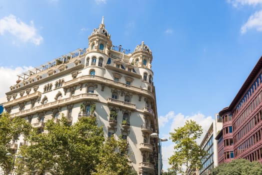  Building facade of great architectural interest in the city of Barcelona, Spain 