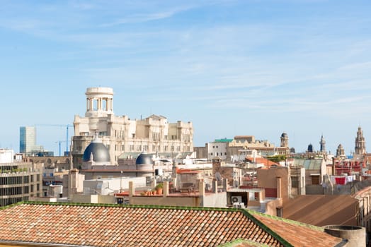 As viewed from Cathedral roof the cityscape of  Barcelona, Spain