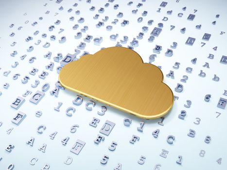 Cloud networking concept: Golden Cloud on digital background, 3d render