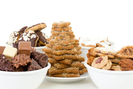 Dishes filled with fresh baked christmas cookies