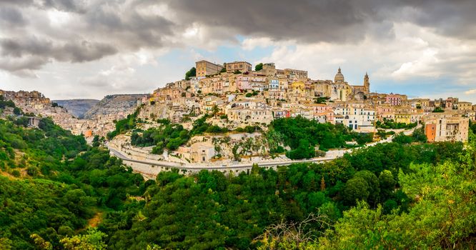 Panoramic view of Ragusa medieval town in Sicily, Italy