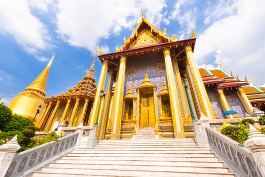 Thailand, Bangkok, The Wat Phra Kaew ( Temple of the Emerald Buddha), famous for golden pagoda.