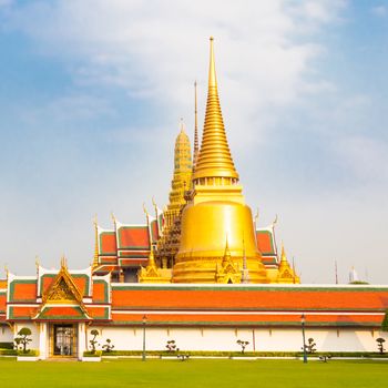 Thailand, Bangkok, The Wat Phra Kaew ( Temple of the Emerald Buddha), famous for golden pagoda.