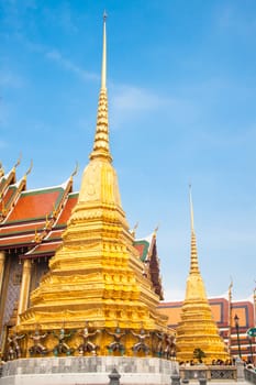 Thailand, Bangkok, The Wat Phra Kaew ( Temple of the Emerald Buddha), famous for golden pagoda.