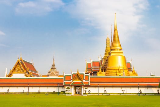 Thailand, Bangkok, The Wat Phra Kaew ( Temple of the Emerald Buddha), famous for golden pagoda.