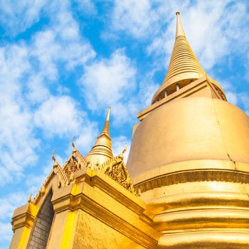 Thailand, Bangkok, The Wat Phra Kaew ( Temple of the Emerald Buddha), famous for golden pagoda.