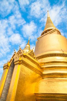 Thailand, Bangkok, The Wat Phra Kaew ( Temple of the Emerald Buddha), famous for golden pagoda.