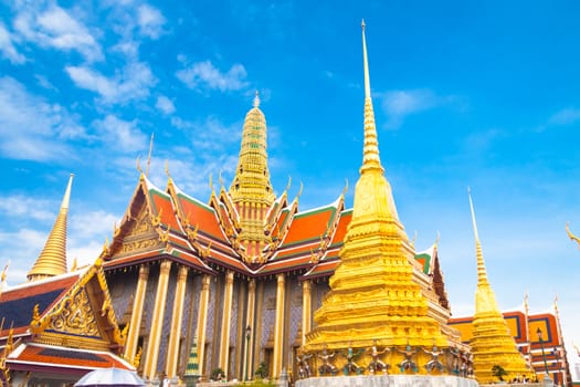 Thailand, Bangkok, The Wat Phra Kaew ( Temple of the Emerald Buddha), famous for golden pagoda.