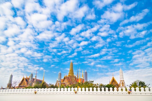 Thailand, Bangkok, The Wat Phra Kaew ( Temple of the Emerald Buddha), famous for golden pagoda.