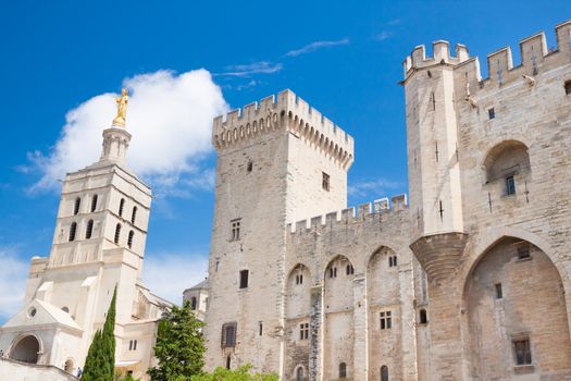 Papal Palace in important medieval city of Avignon, situated on the left bank of the Rhone river. Provence, France, Europe.