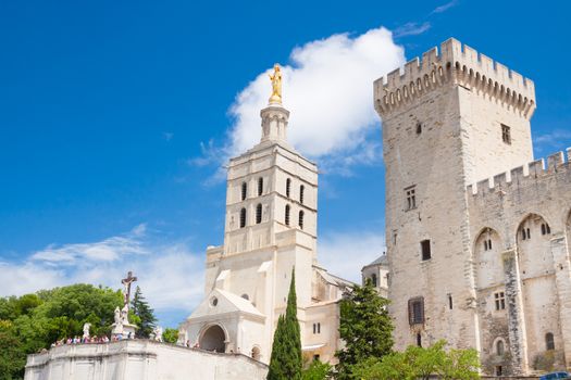 Papal Palace in important medieval city of Avignon, situated on the left bank of the Rhone river. Provence, France, Europe.