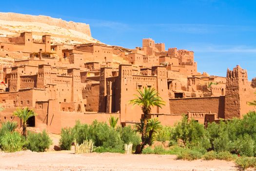 Ait Benhaddou,fortified city, kasbah or ksar, along the former caravan route between Sahara and Marrakesh in present day Morocco. It is situated in Souss Massa Draa on a hill along the Ounila River.