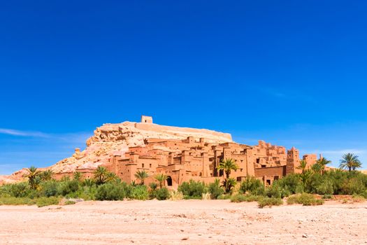 Ait Benhaddou,fortified city, kasbah or ksar, along the former caravan route between Sahara and Marrakech in present day Morocco. It is situated in Souss Massa Draa on a hill along the Ounila River.