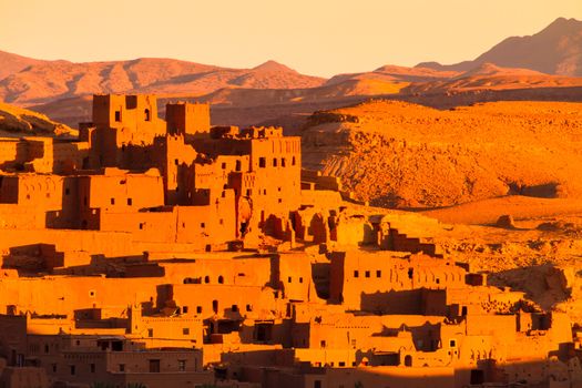 Ait Benhaddou,fortified city, kasbah or ksar, along the former caravan route between Sahara and Marrakesh in present day Morocco. It is situated in Souss Massa Draa on a hill along the Ounila River.