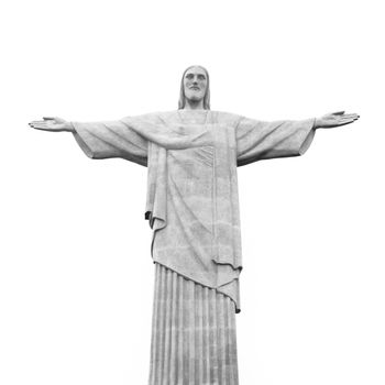 Christ the Redeemer Statue, Rio de Janeiro, Brazil. Black and white.