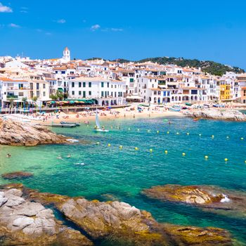 Calella de Palafrugell, traditional whitewashed fisherman village and a popular travel and holiday destination on Costa Brava, Catalonia, Spain.