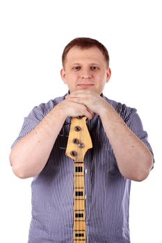 Young man playing guitar isolated on the white