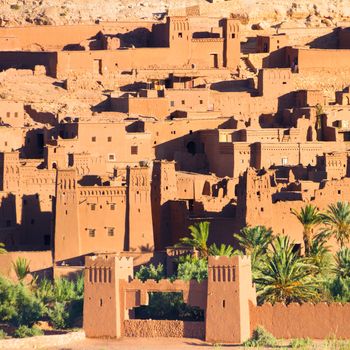 Ait Benhaddou,fortified city, kasbah or ksar, along the former caravan route between Sahara and Marrakesh in present day Morocco. It is situated in Souss Massa Draa on a hill along the Ounila River.