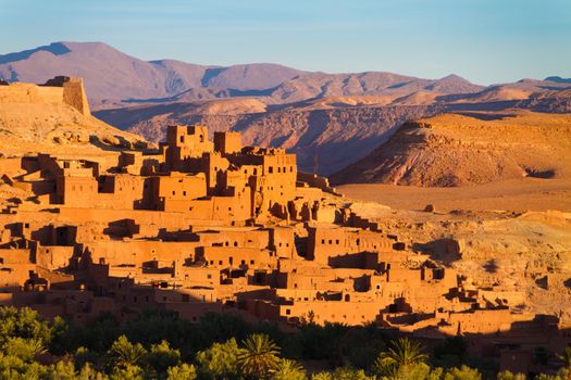 Ait Benhaddou,fortified city, kasbah or ksar, along the former caravan route between Sahara and Marrakesh in present day Morocco. It is situated in Souss Massa Draa on a hill along the Ounila River.