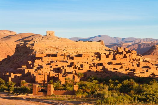 Ait Benhaddou,fortified city, kasbah or ksar, along the former caravan route between Sahara and Marrakesh in present day Morocco. It is situated in Souss Massa Draa on a hill along the Ounila River.