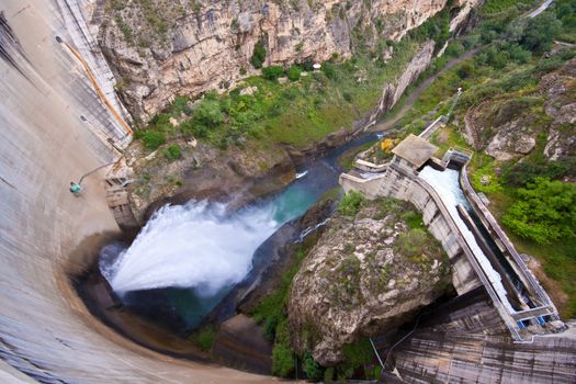 View from the top of the dam of the hydroelectric power station