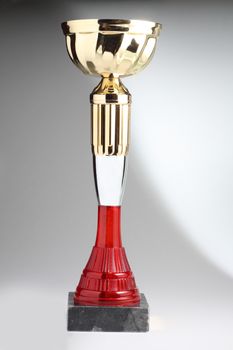 Sport gold shiny cup at light background