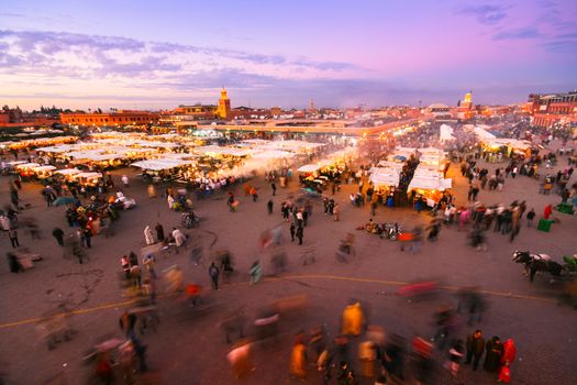 Jamaa el Fna (also Jemaa el-Fnaa, Djema el-Fna or Djemaa el-Fnaa) is a square and market place in Marrakesh's medina quarter (old city). Marrakesh, Morocco, north Africa. UNESCO Masterpiece of the Oral and Intangible Heritage of Humanity.