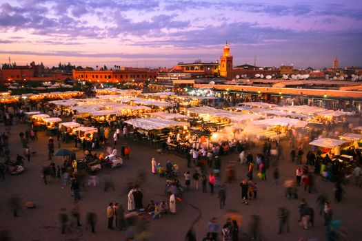 Jamaa el Fna (also Jemaa el-Fnaa, Djema el-Fna or Djemaa el-Fnaa) is a square and market place in Marrakesh's medina quarter (old city). Marrakesh, Morocco, north Africa. UNESCO Masterpiece of the Oral and Intangible Heritage of Humanity.