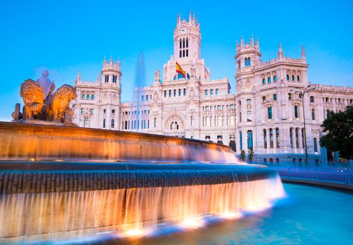 Plaza de la Cibeles (Cybele's Square) - Central Post Office (Palacio de Comunicaciones), Madrid, Spain.