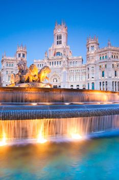 Plaza de la Cibeles (Cybele's Square) - Central Post Office (Palacio de Comunicaciones), Madrid, Spain.