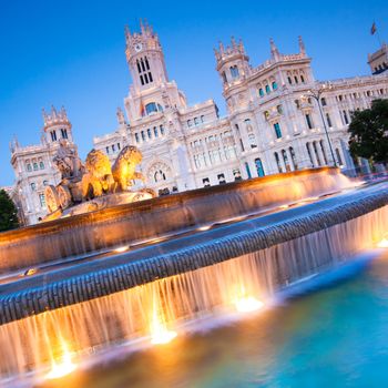 Plaza de la Cibeles (Cybele's Square) - Central Post Office (Palacio de Comunicaciones), Madrid, Spain.