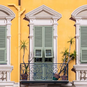 Yellow grafical vintage facade.