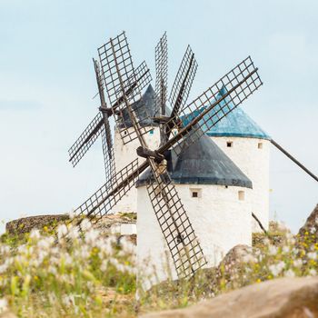 Vintage widnmills in the mainland of La Mancha, Consuegra, Spain.