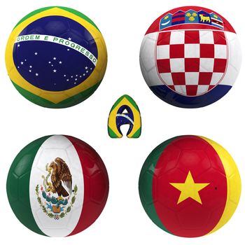 balls with flags of the football teams that make up the a group of world cup 2014 brazil isolated with clipping path