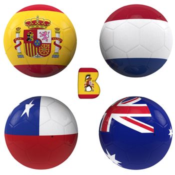 balls with flags of the football teams that make up the b group of world cup 2014 brazil isolated with clipping path