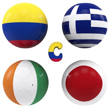 balls with flags of the football teams that make up the c group of world cup 2014 brazil isolated with clipping path