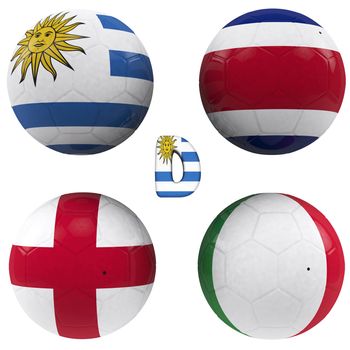 balls with flags of the football teams that make up the d group of world cup 2014 brazil isolated with clipping path