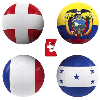 balls with flags of the football teams that make up the e group of world cup 2014 brazil isolated with clipping path