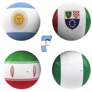 balls with flags of the football teams that make up the f group of world cup 2014 brazil isolated with clipping path