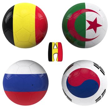 balls with flags of the football teams that make up the h group of world cup 2014 brazil isolated with clipping path