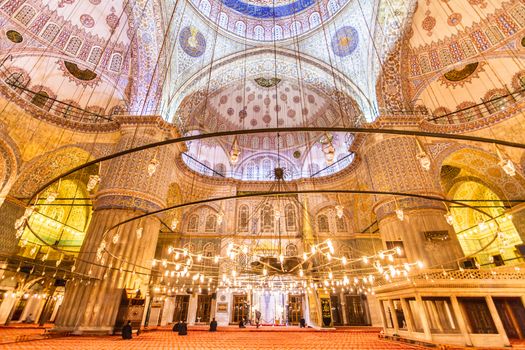 Interior of the Sultanahmet Mosque (Blue Mosque) in Istanbul, Turkey