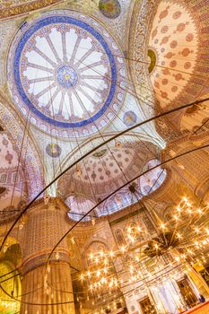 Interior of the Sultanahmet Mosque (Blue Mosque) in Istanbul, Turkey