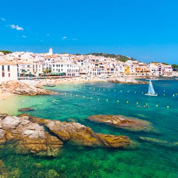 Calella de Palafrugell, traditional whitewashed fisherman village and a popular travel and holiday destination on Costa Brava, Catalonia, Spain.